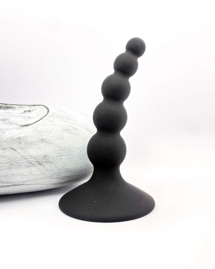 Curved Silicone Beaded Butt Plug with Suction Base