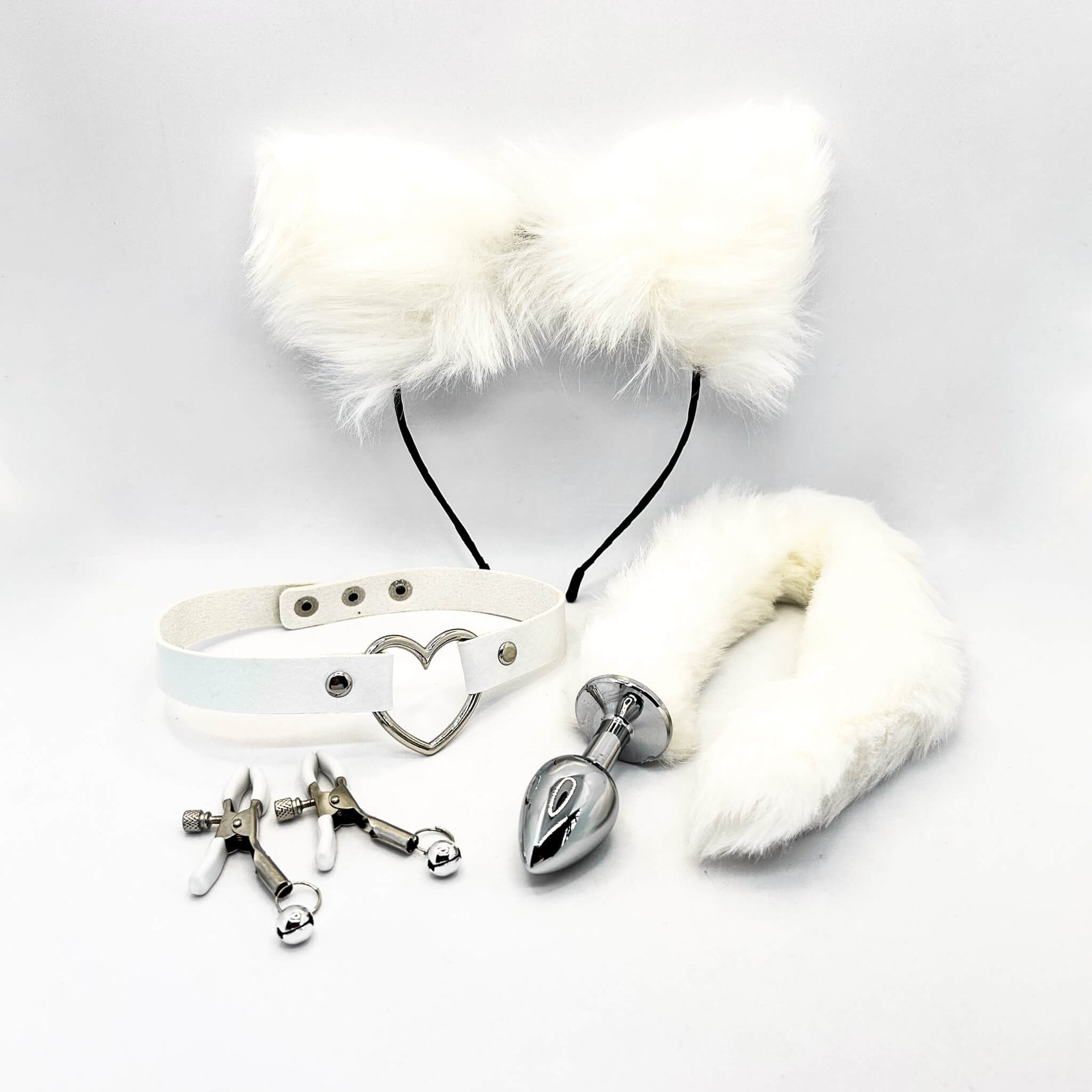 Sexy Fox Tail Butt Plug, Collar, Nipple Clamp and Ears Set