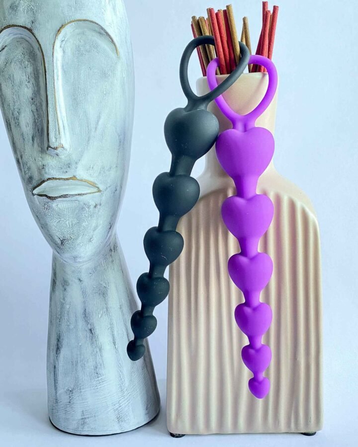 Heart Shaped Silicone Anal Beads with Pull Ring