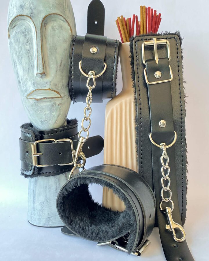Leather Wrist and Ankle Cuffs Set