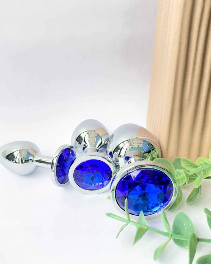 Royal Blue Metal Anal Butt Plug 3 Piece Set
