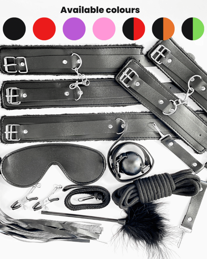 Full Black Leather 10-piece BDSM Starter Kit