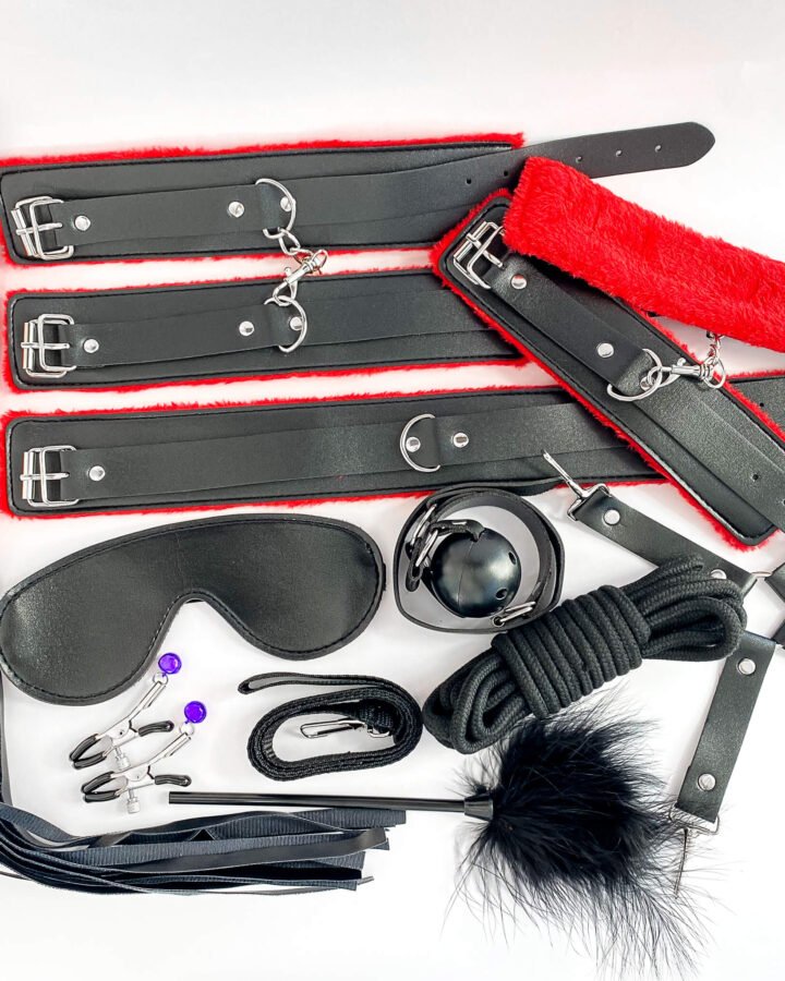 Red & Black Leather 10-piece BDSM Starter Kit