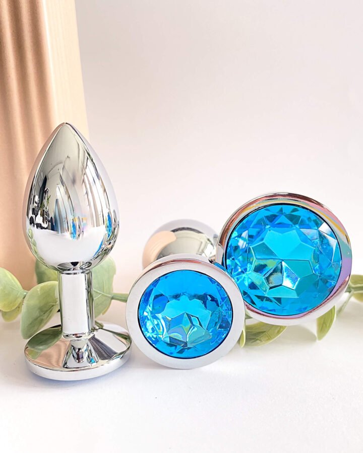 Light Blue Metal Anal Butt Plug 3 Piece Set