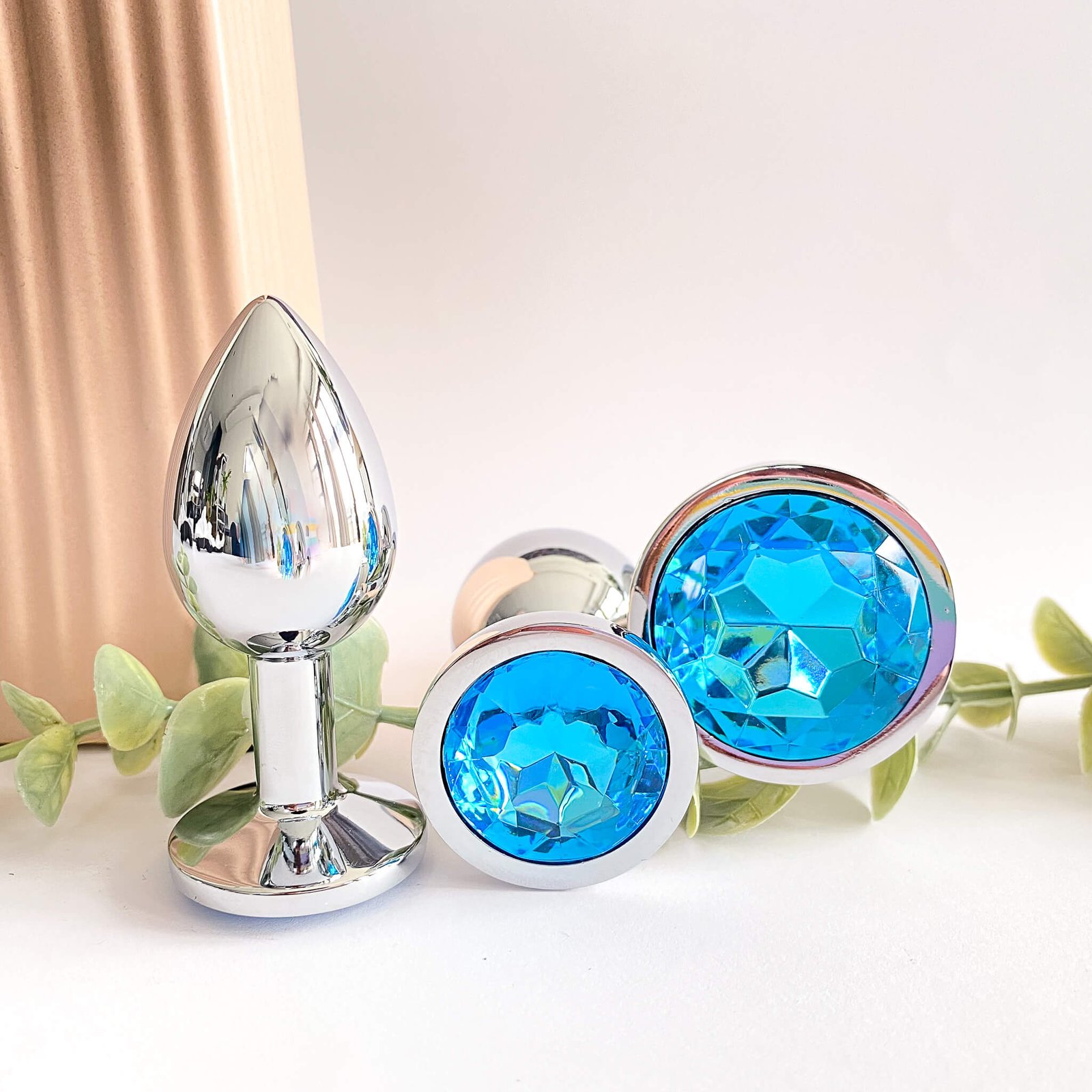 Light Blue Metal Anal Butt Plug 3 Piece Set