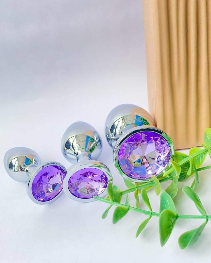 Purple Metal Anal Butt Plug 3 Piece Set