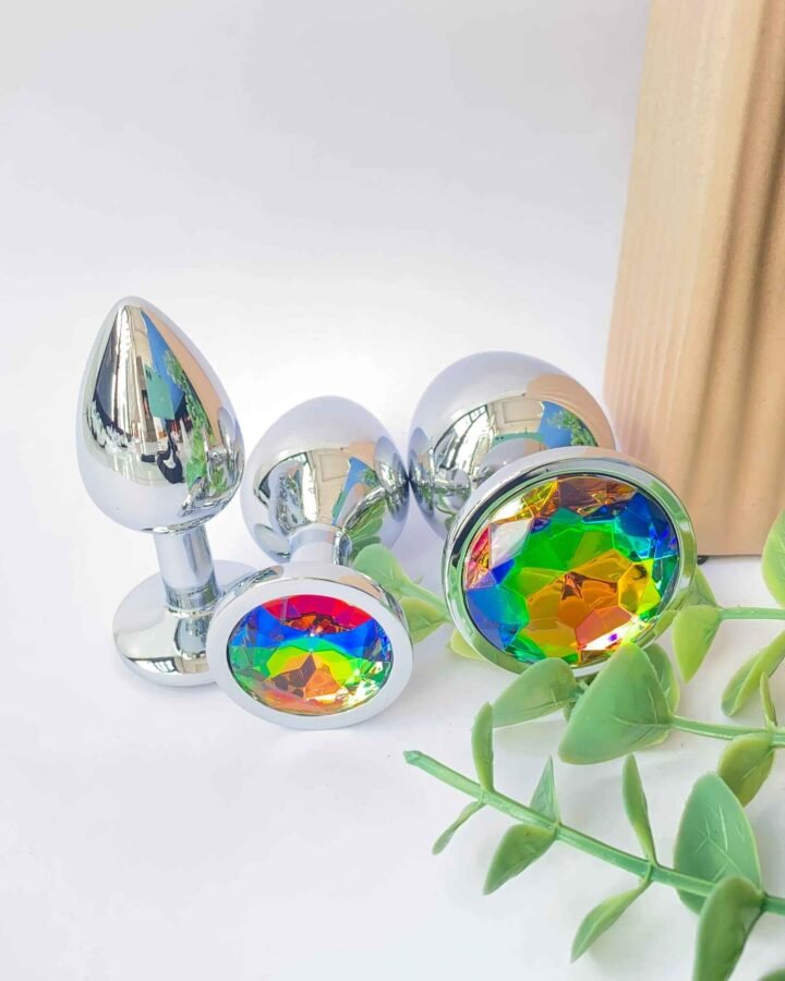 Rainbow Metal Anal Butt Plug 3 Piece Set